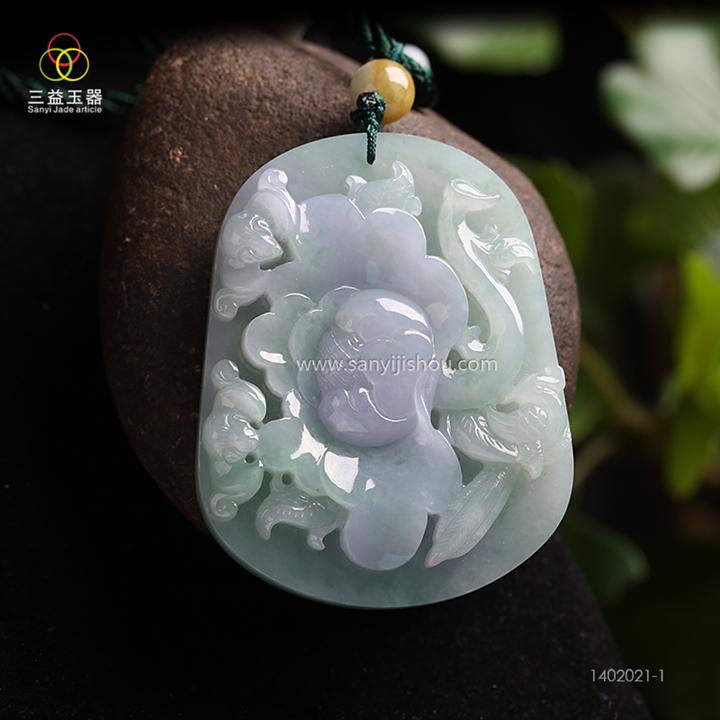 翡翠花开富贵春带彩玉牌